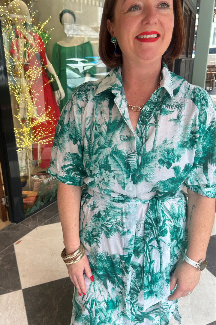Stevie Shirtdress - Luxe Palm Green