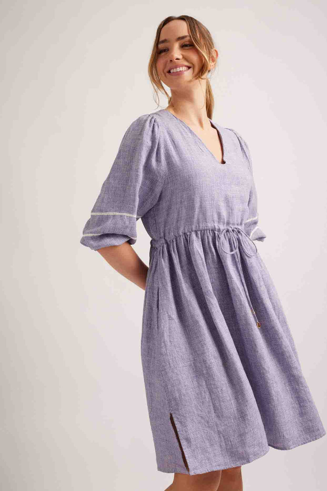 Alessandra Ada Dress - Navy Houndstooth lifestyle shot