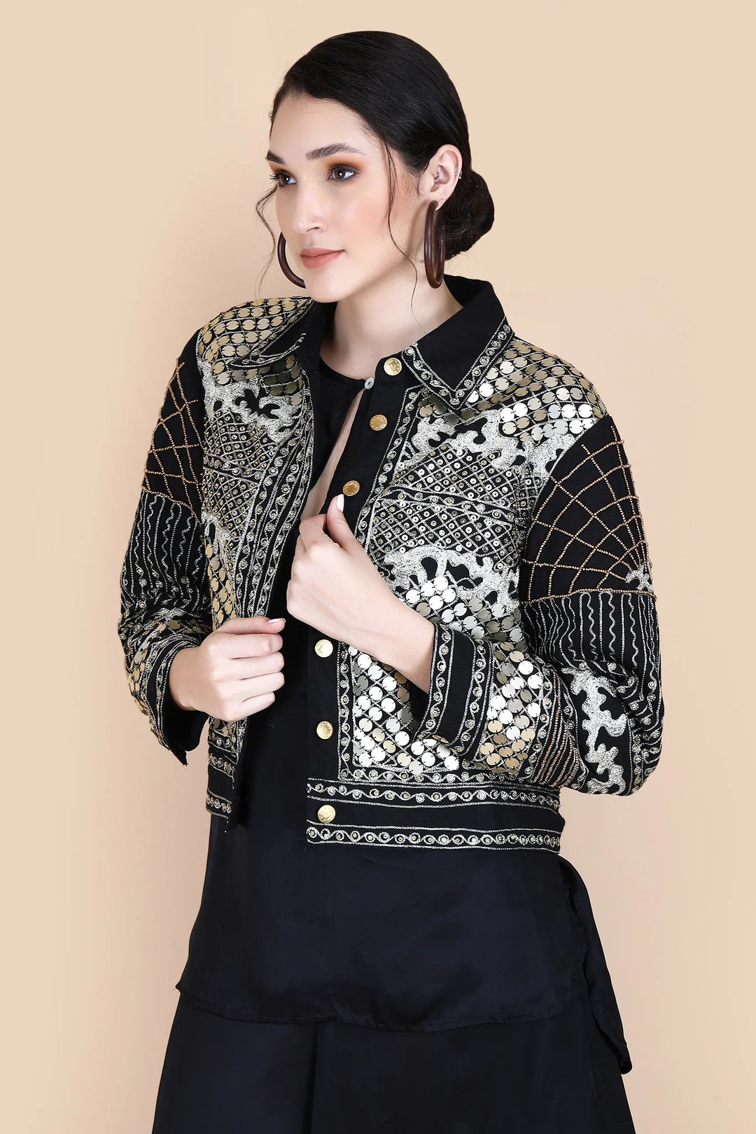 Kali Embellished Cropped Jacket - Black