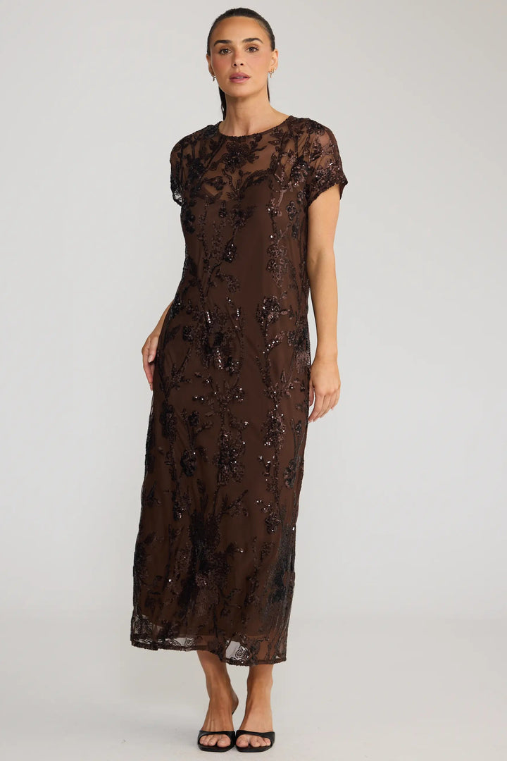 Lavish Sequin Dress - Choc Floral