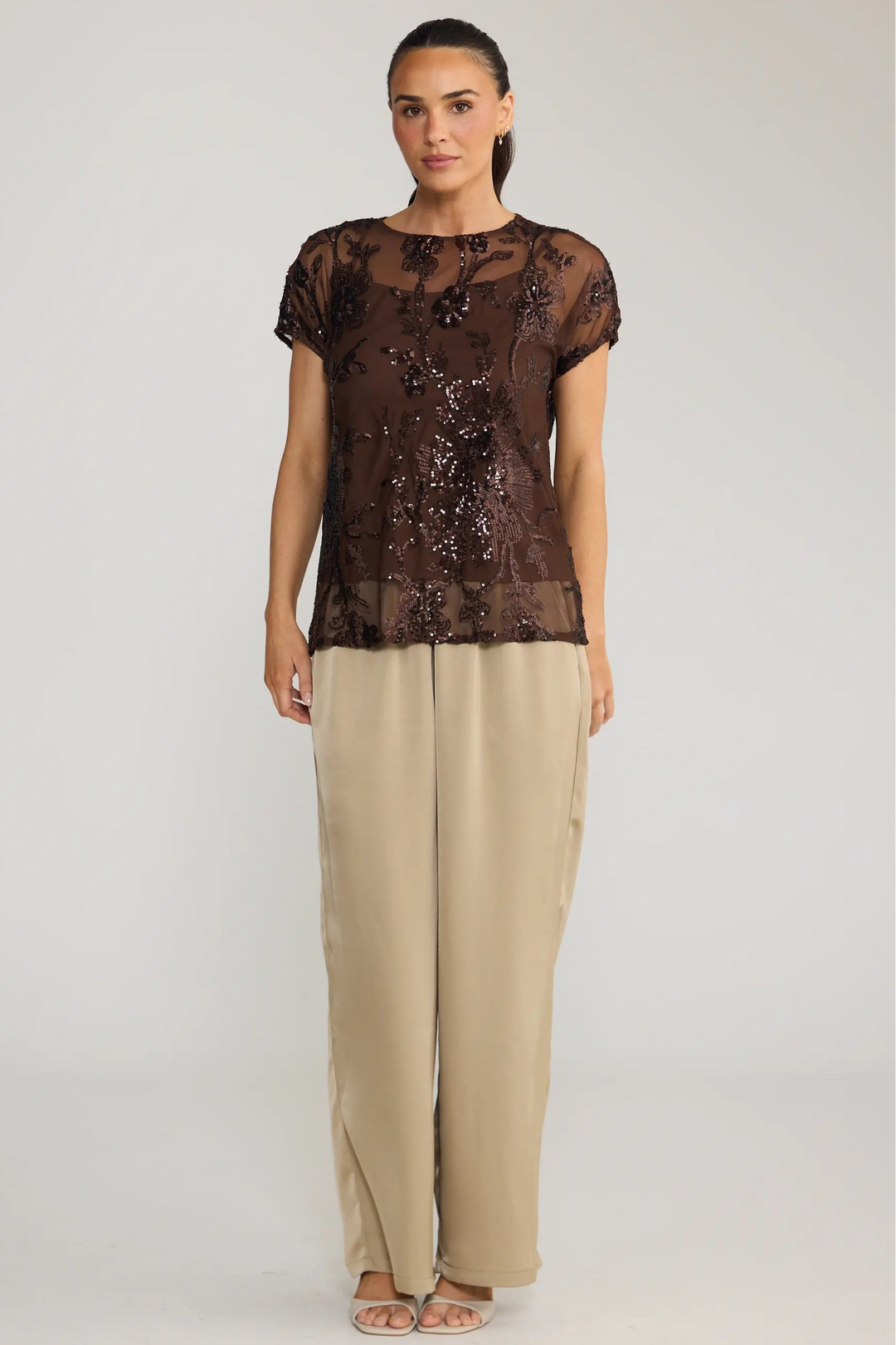 Lavish Sequin Top - Choc Floral