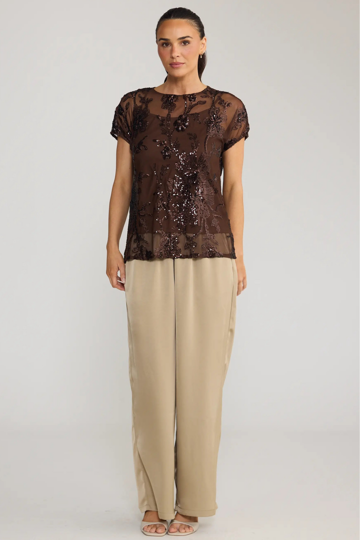 Lavish Sequin Top - Choc Floral