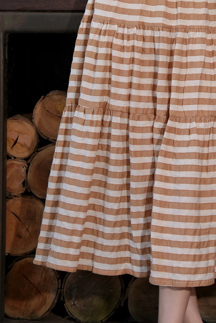 Take A Twirl Dress - Coffee Stripe