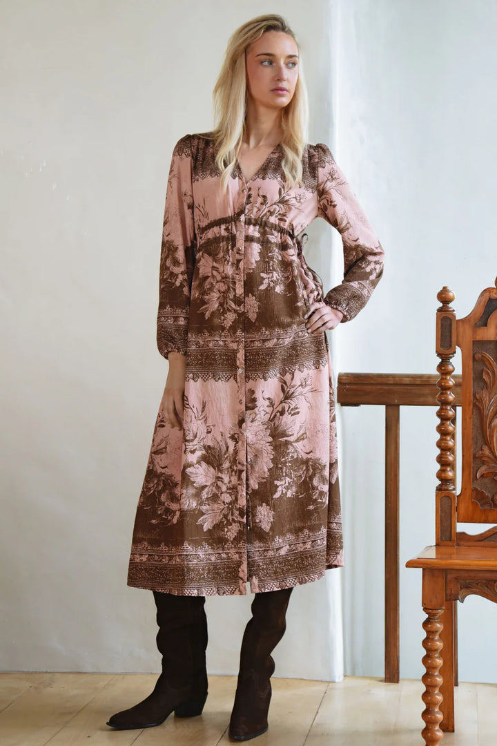 Ruche With It Dress - Pink/Brown