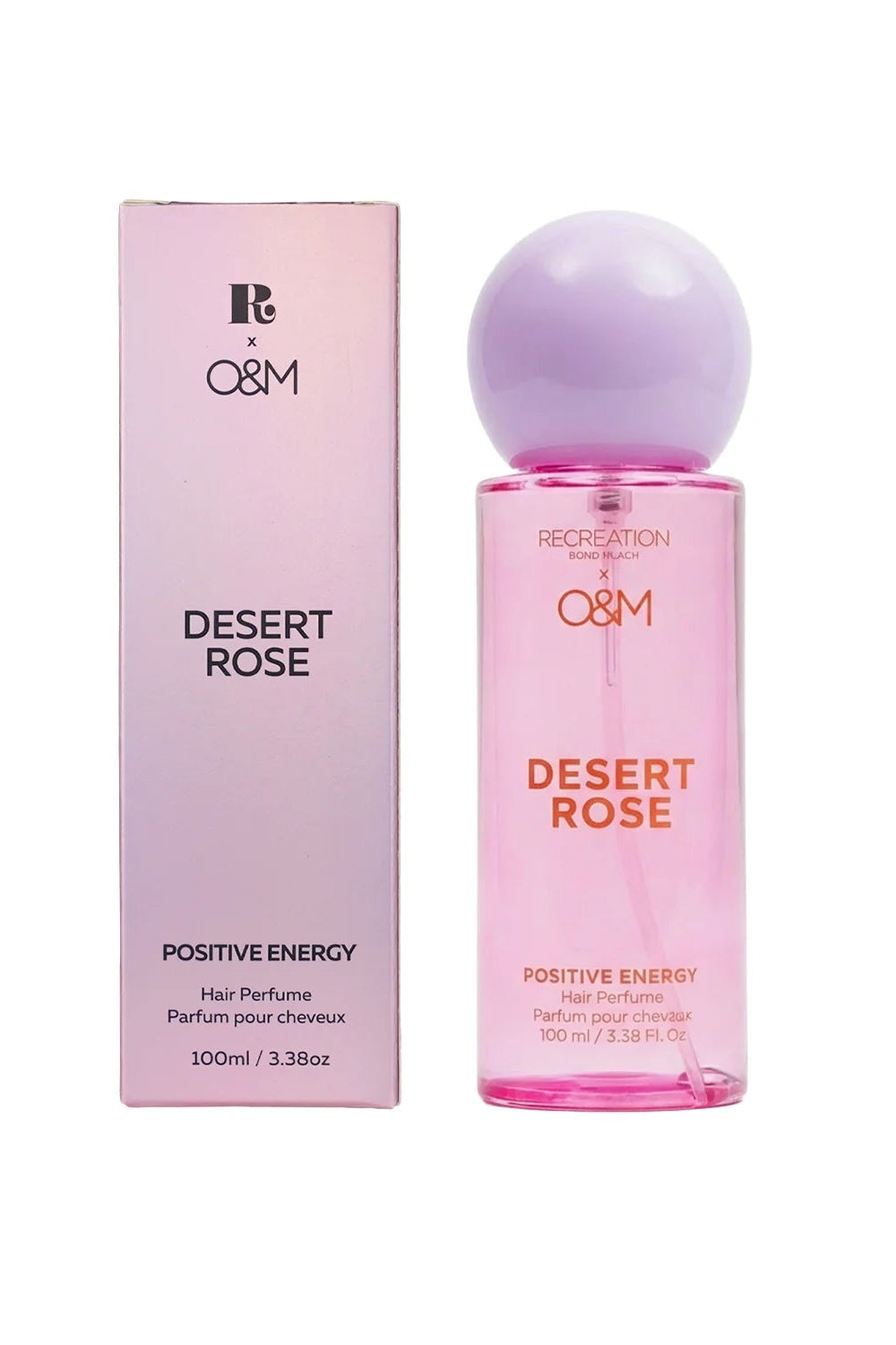 Desert Rose hair perfume bottle and packaging on a white background
