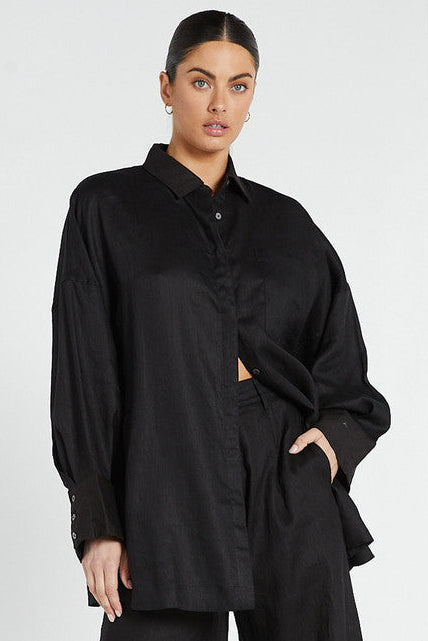 Oversized Shirt - Black Linen