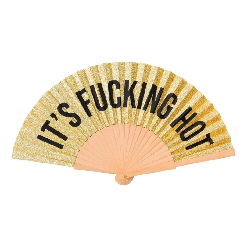 Gold Glitter Hand Fan - It's Fucking Hot