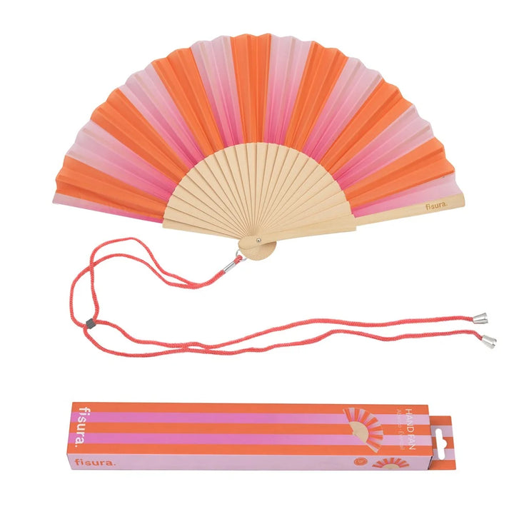 Hand Fan - Pink & Orange Stripes