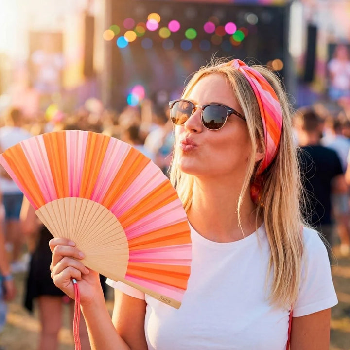Hand Fan - Pink & Orange Stripes