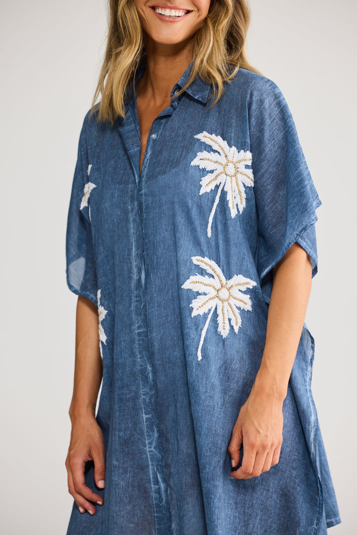 Halia Shirt Kaftan - Navy
