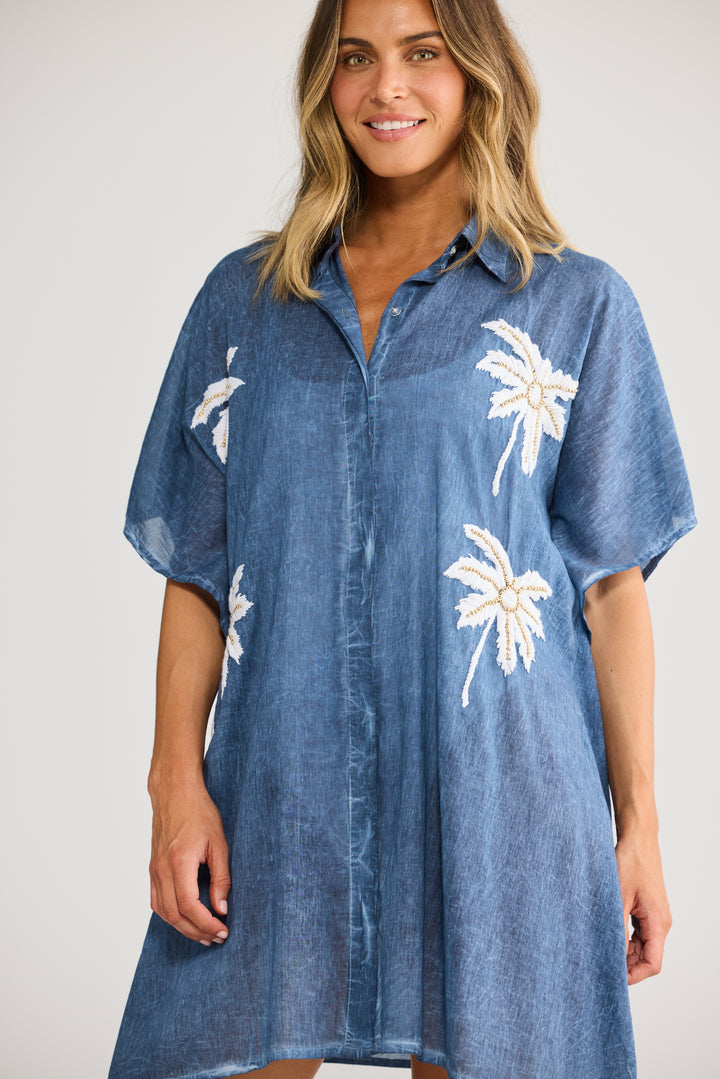 Halia Shirt Kaftan - Navy