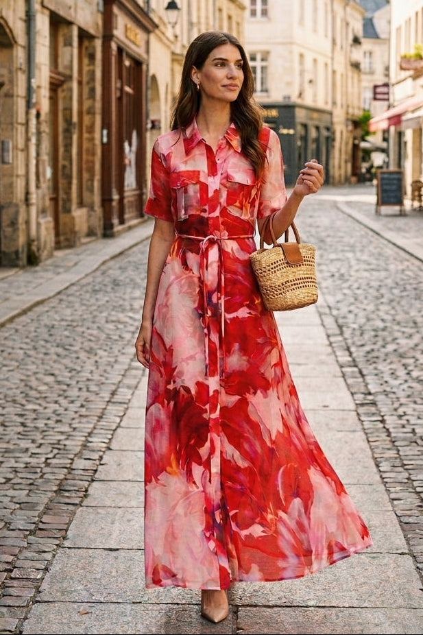 Ina Maxi Dress - Pink Red Floral