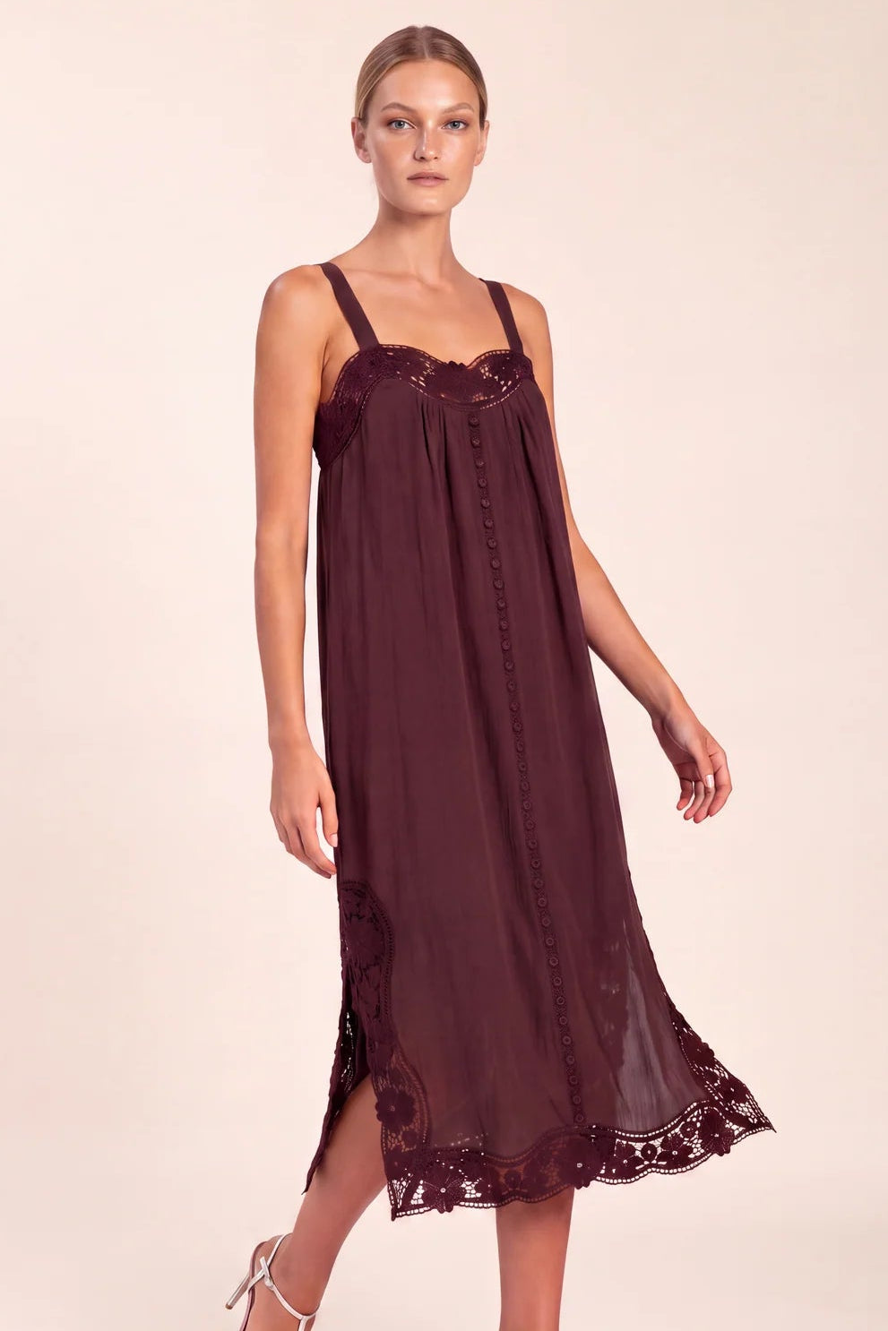 Lido Linen & Lace Maxi Dress - Chocolate