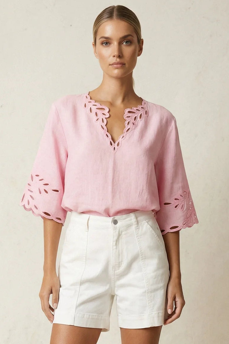 Cordelia Linen Shirt - Pink