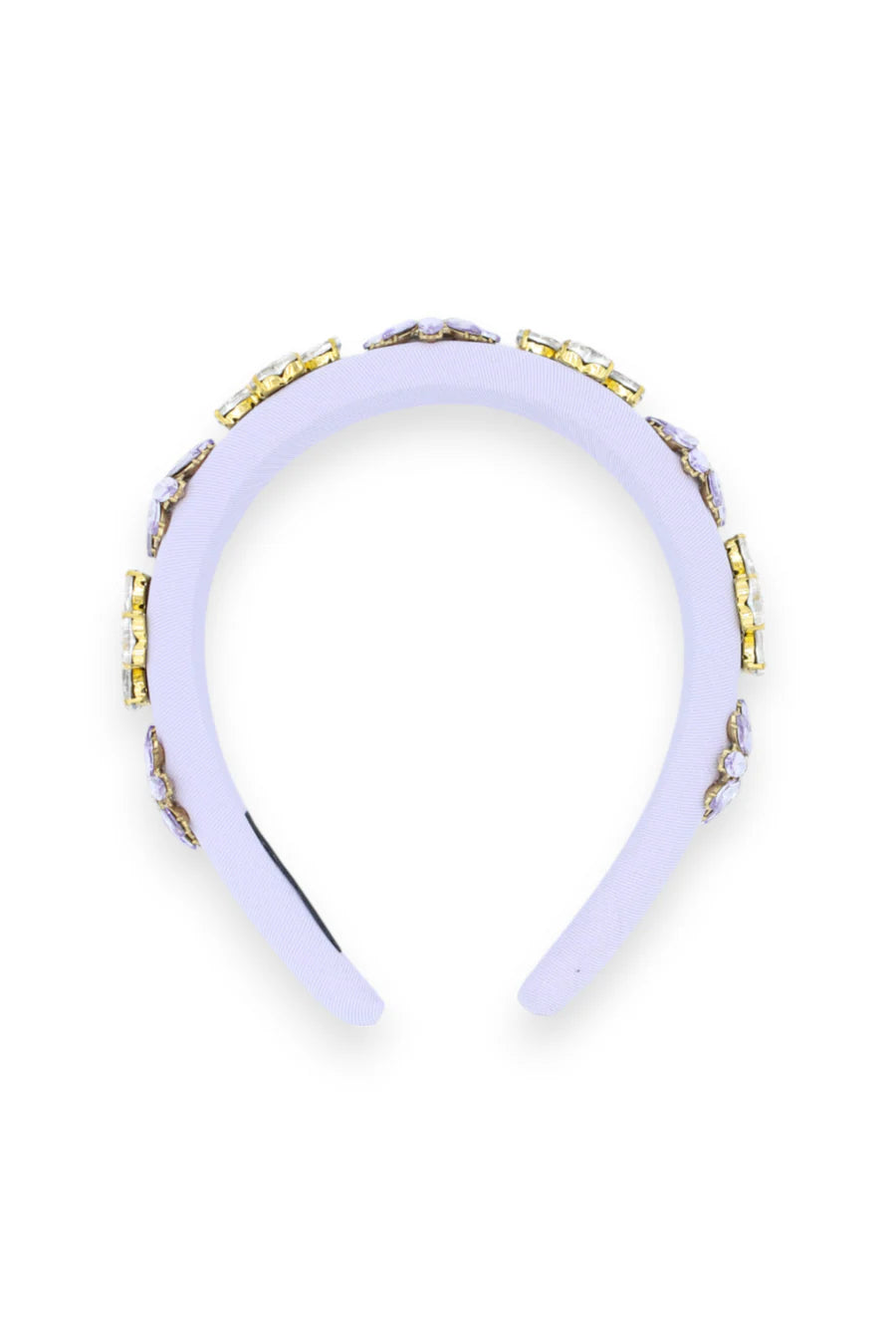 White headband with gold accents on a white background