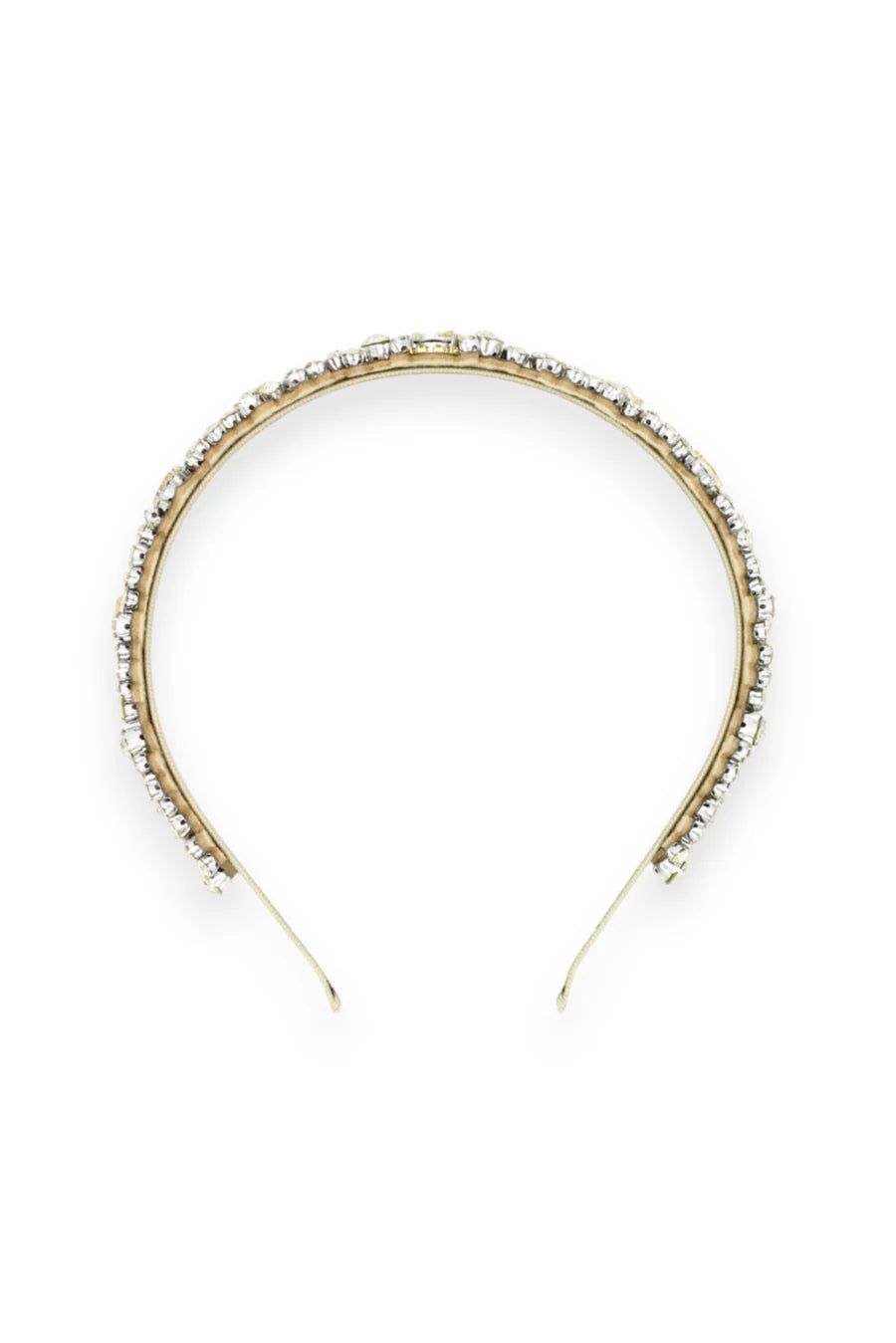 Gold headband with pearl-like embellishments on a white background