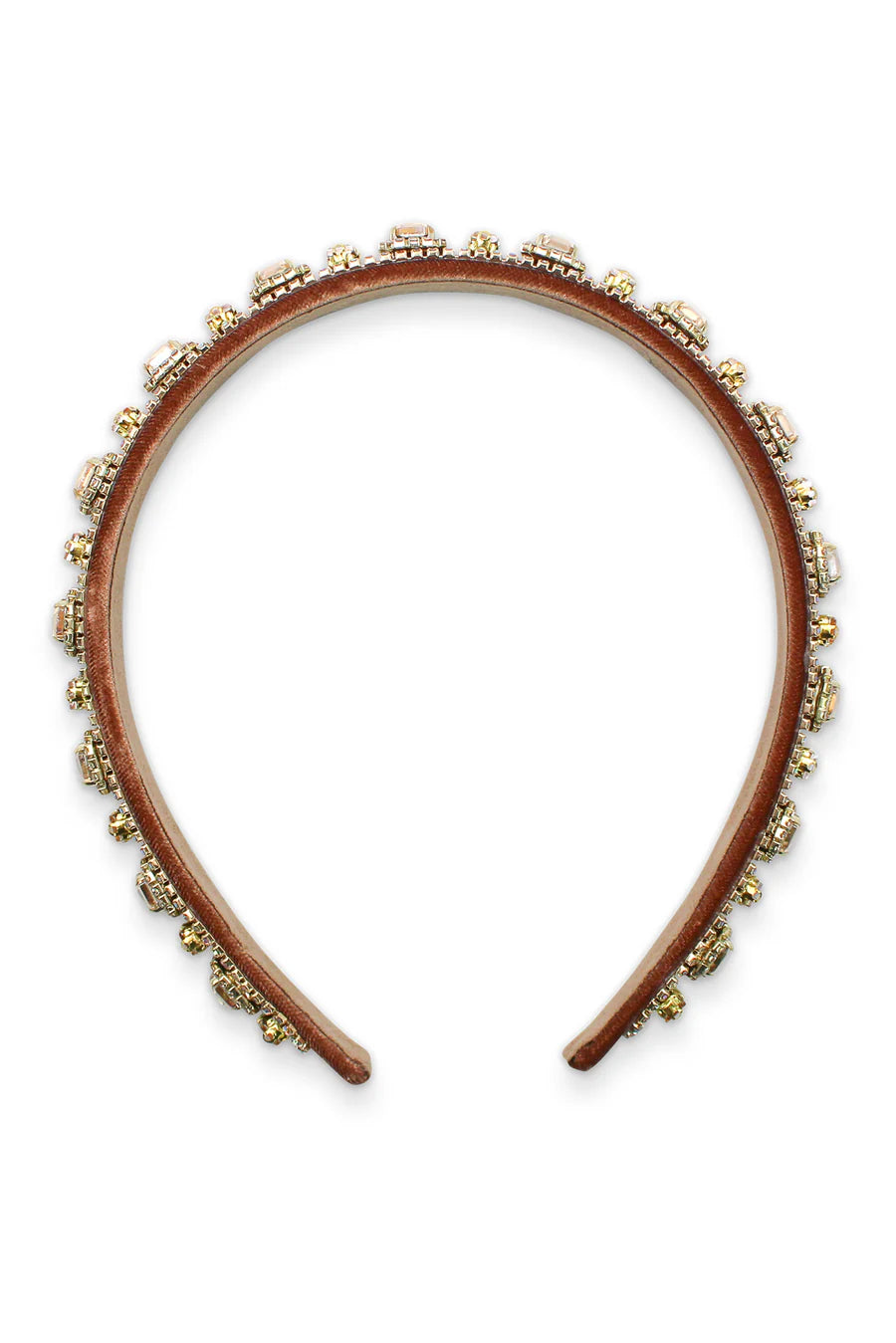 Brown headband with decorative elements on a white background