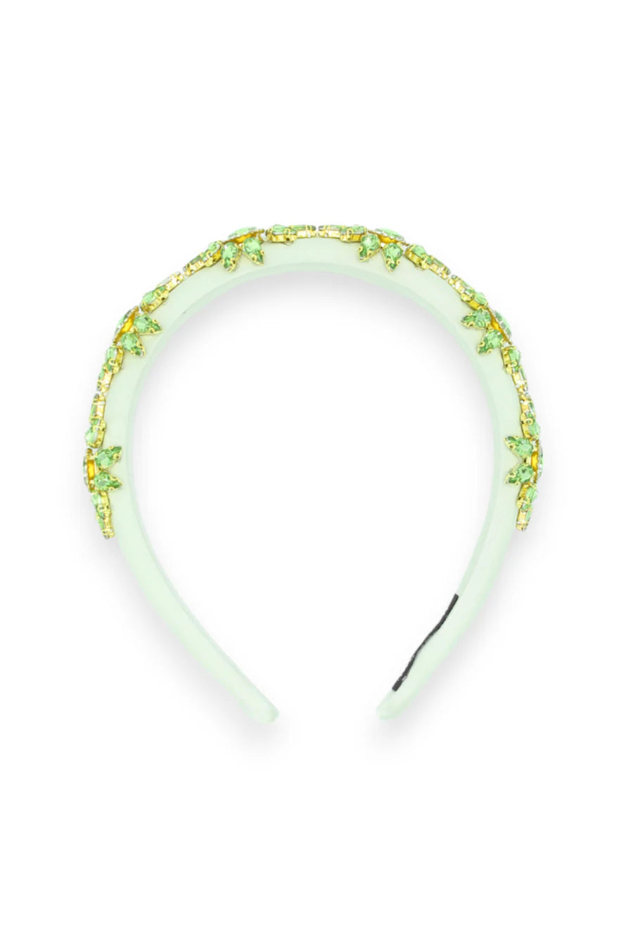 Green beaded headband on a white background