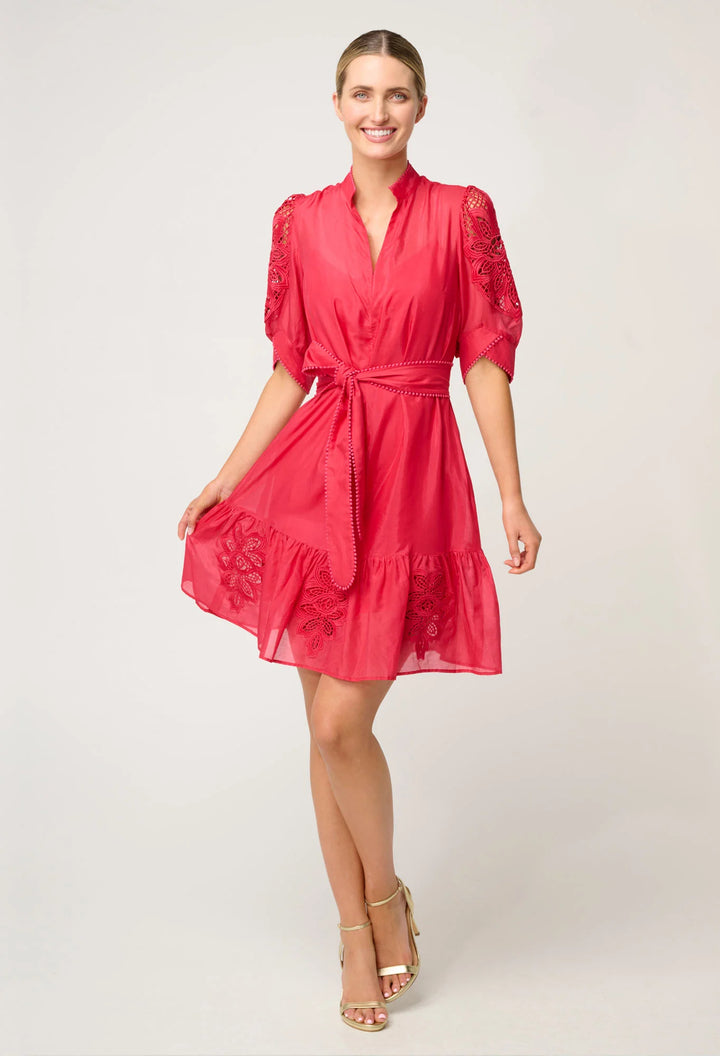Jamila Lace Detail Dress - Ruby