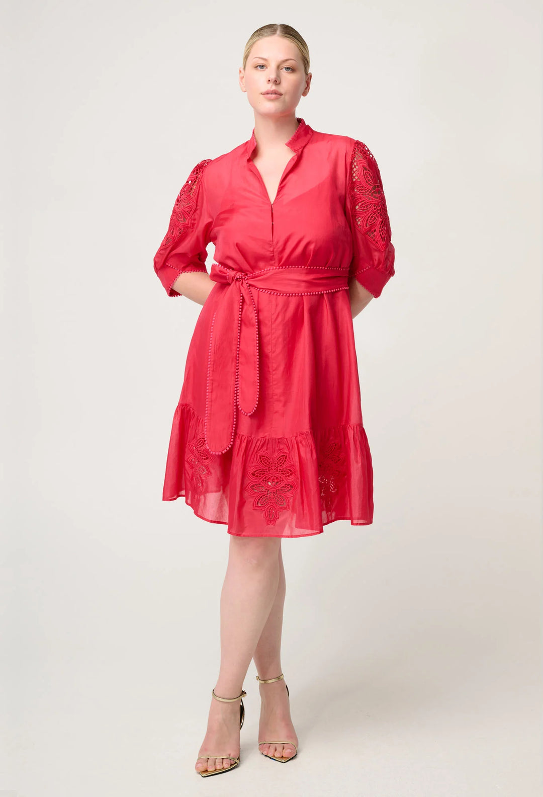 Jamila Lace Detail Dress - Ruby