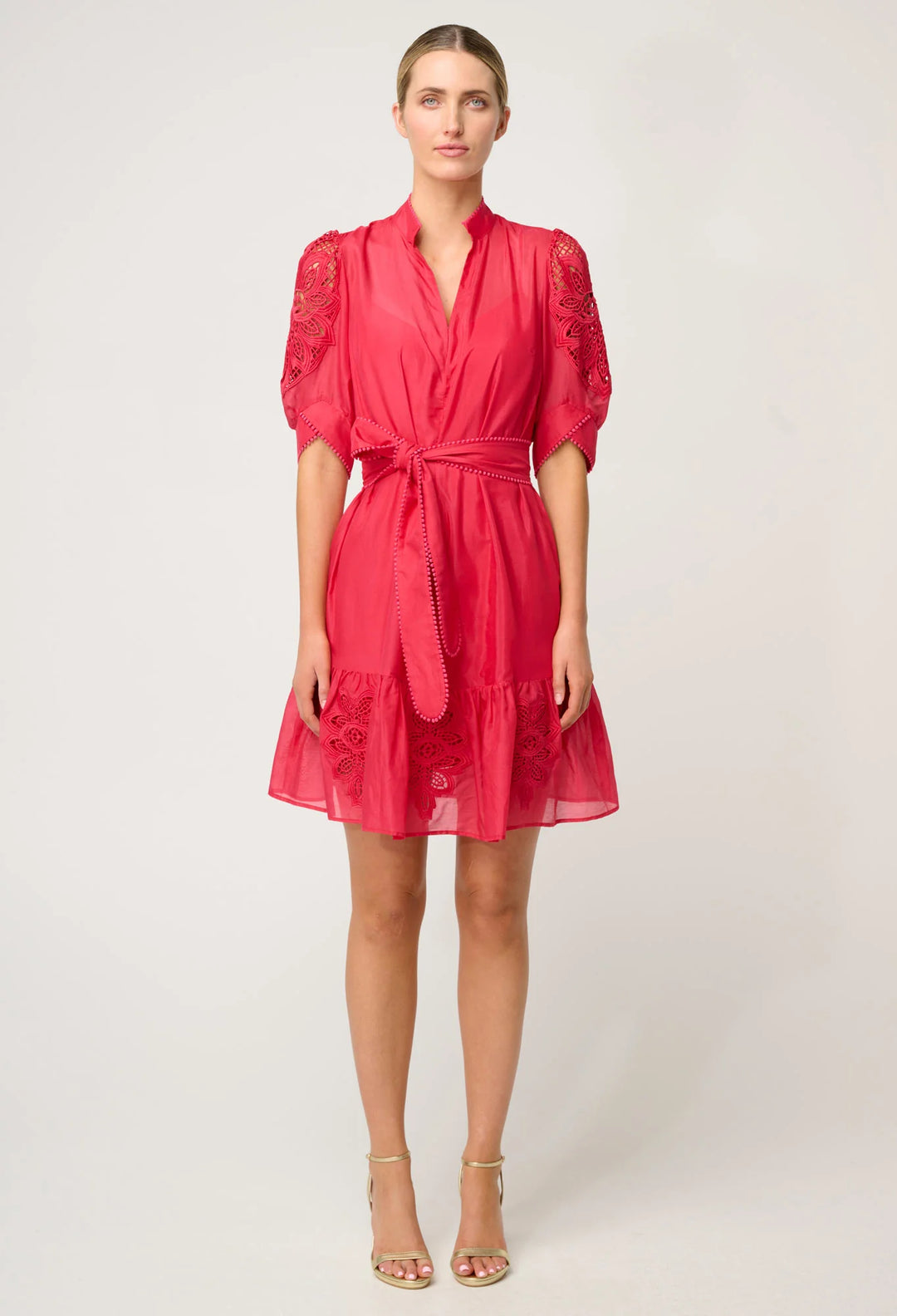 Jamila Lace Detail Dress - Ruby