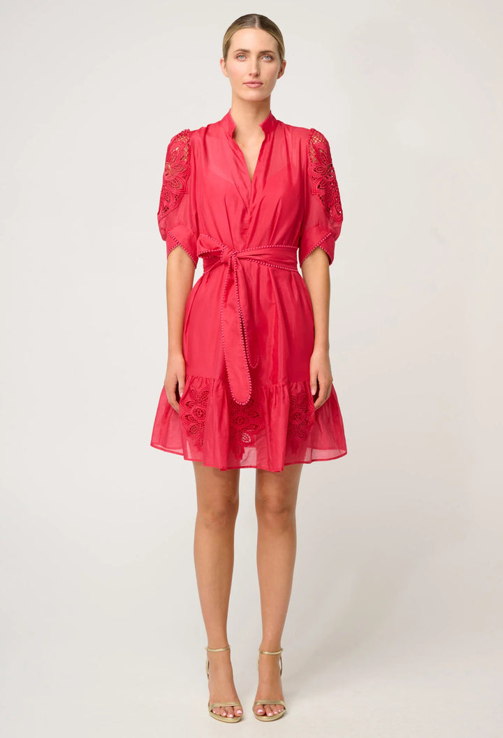 Jamila Lace Detail Dress - Ruby