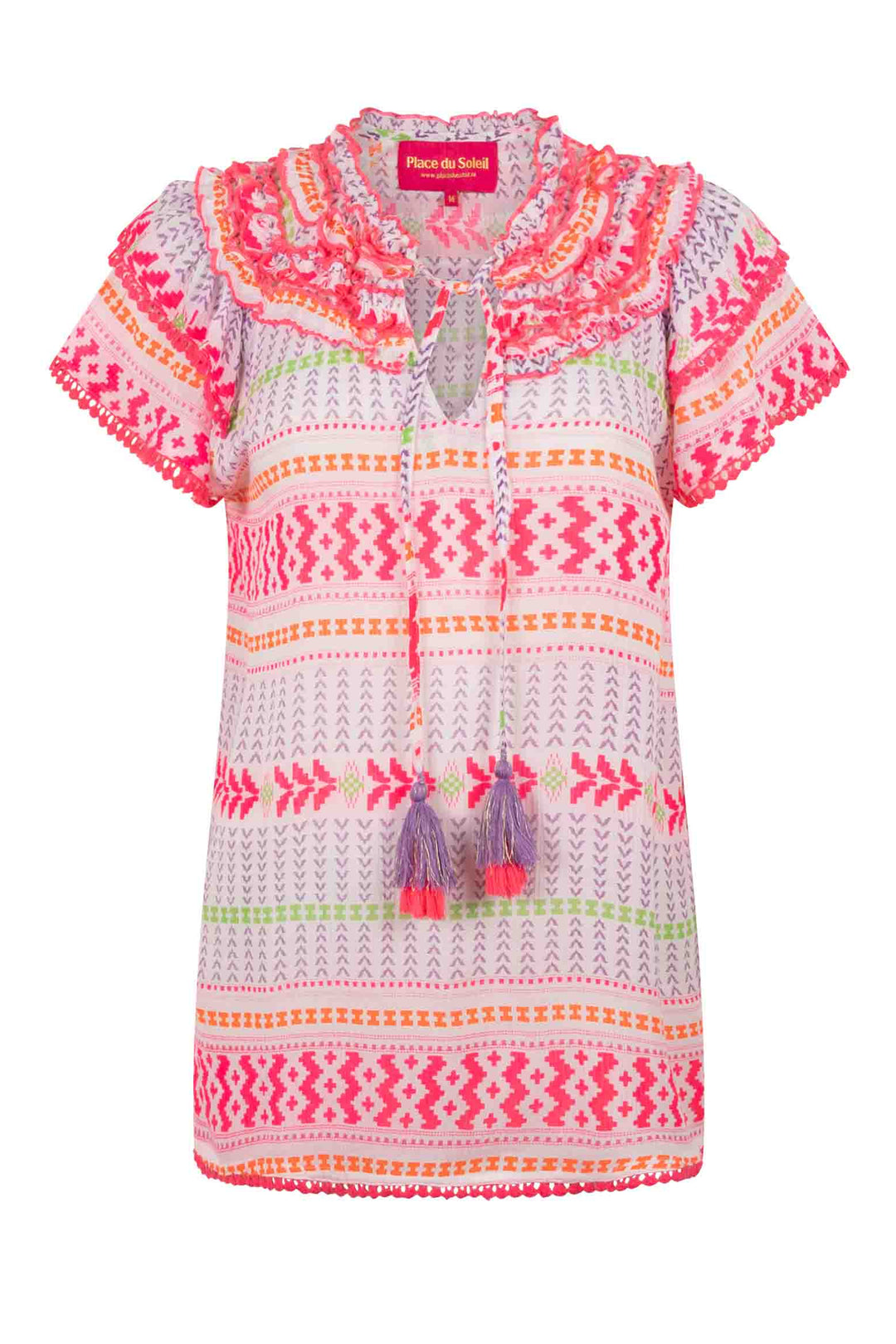 Place Du Soleil Ruffle Collar Blouse - Neon