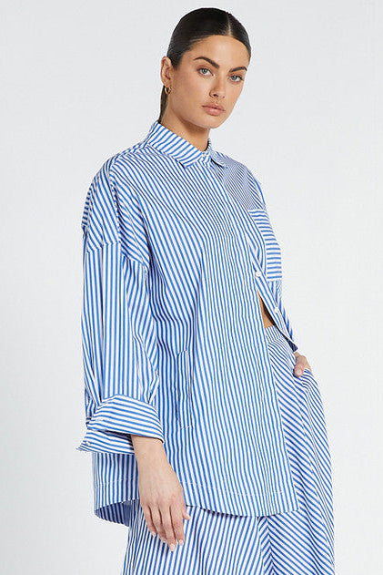 Oversized Shirt - Blue White Stripe