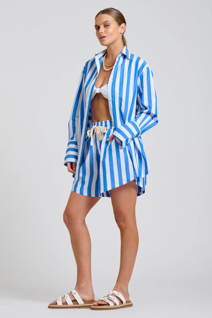 The Andrea Shirt - Mid Blue Wide Stripe
