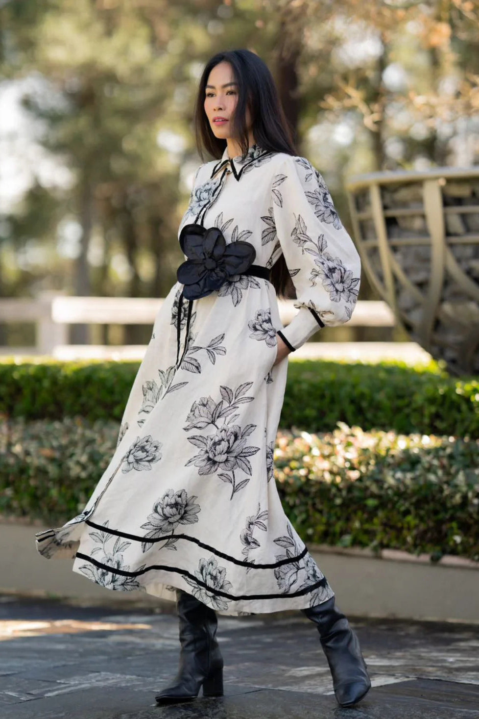 Velvet Trim Dress - Onyx