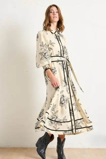 Velvet Trim Dress - Onyx