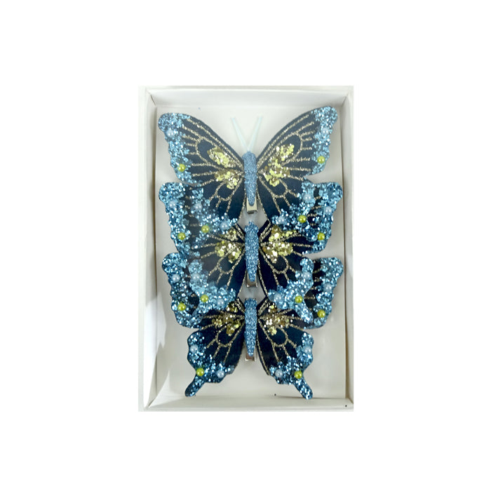 Feather Butterfly 3 Pack Christmas Decoration - Peacock