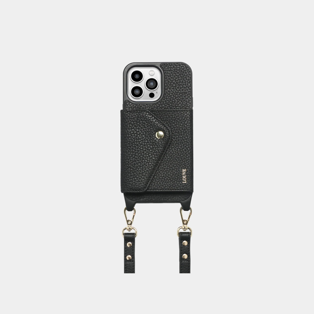 Zoë Black Leather Phone Case & Crossbody Strap