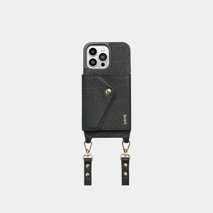 Zoë Black Leather Phone Case & Crossbody Strap