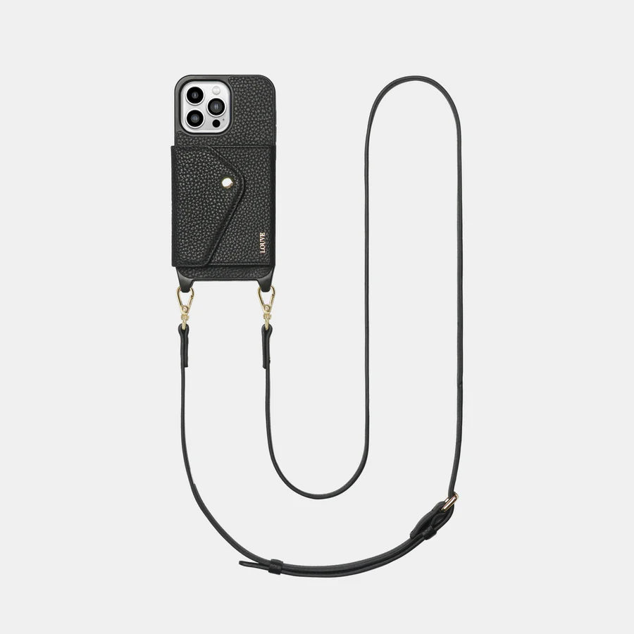 Zoë Black Leather Phone Case & Crossbody Strap
