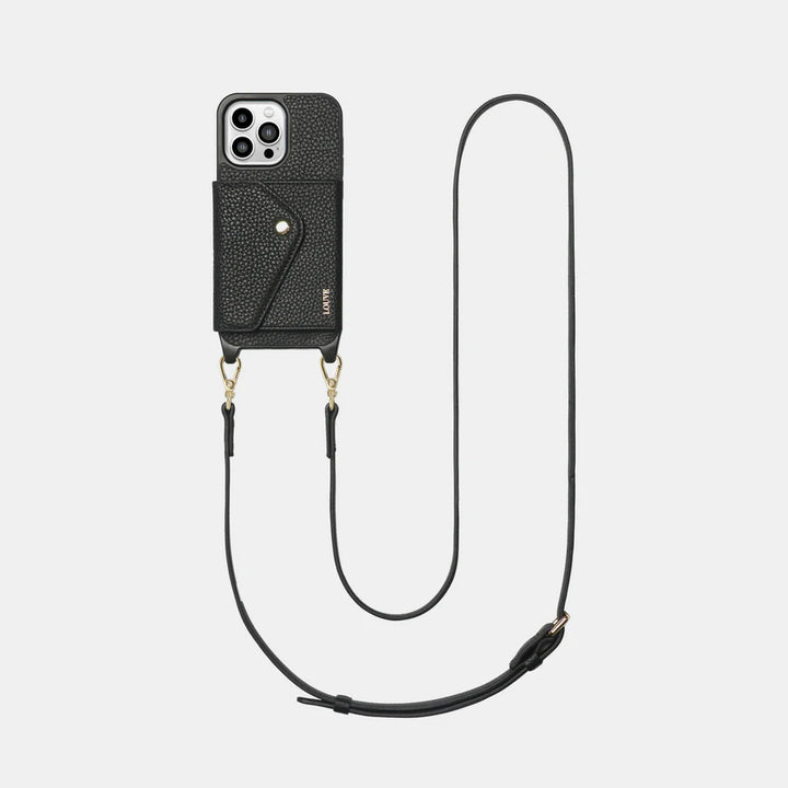 Zoë Black Leather Phone Case & Crossbody Strap