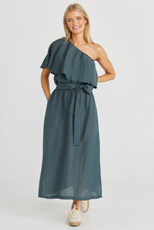 Corina Midi Dress - Slate Linen Viscose
