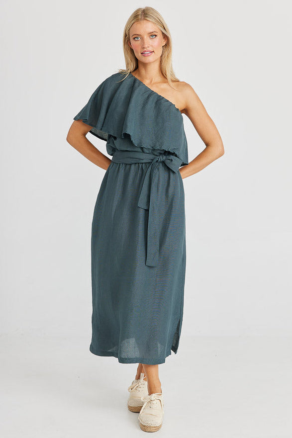 Corina Midi Dress - Slate Linen Viscose