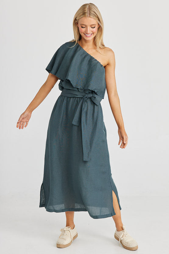 Corina Midi Dress - Slate Linen Viscose
