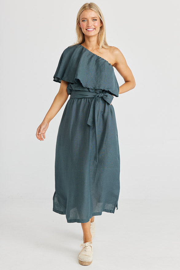 Corina Midi Dress - Slate Linen Viscose