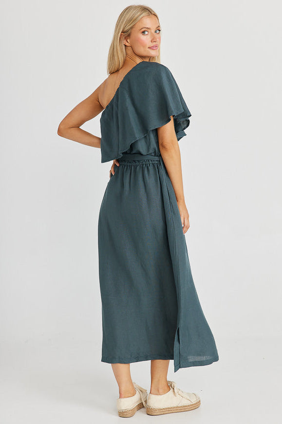 Corina Midi Dress - Slate Linen Viscose